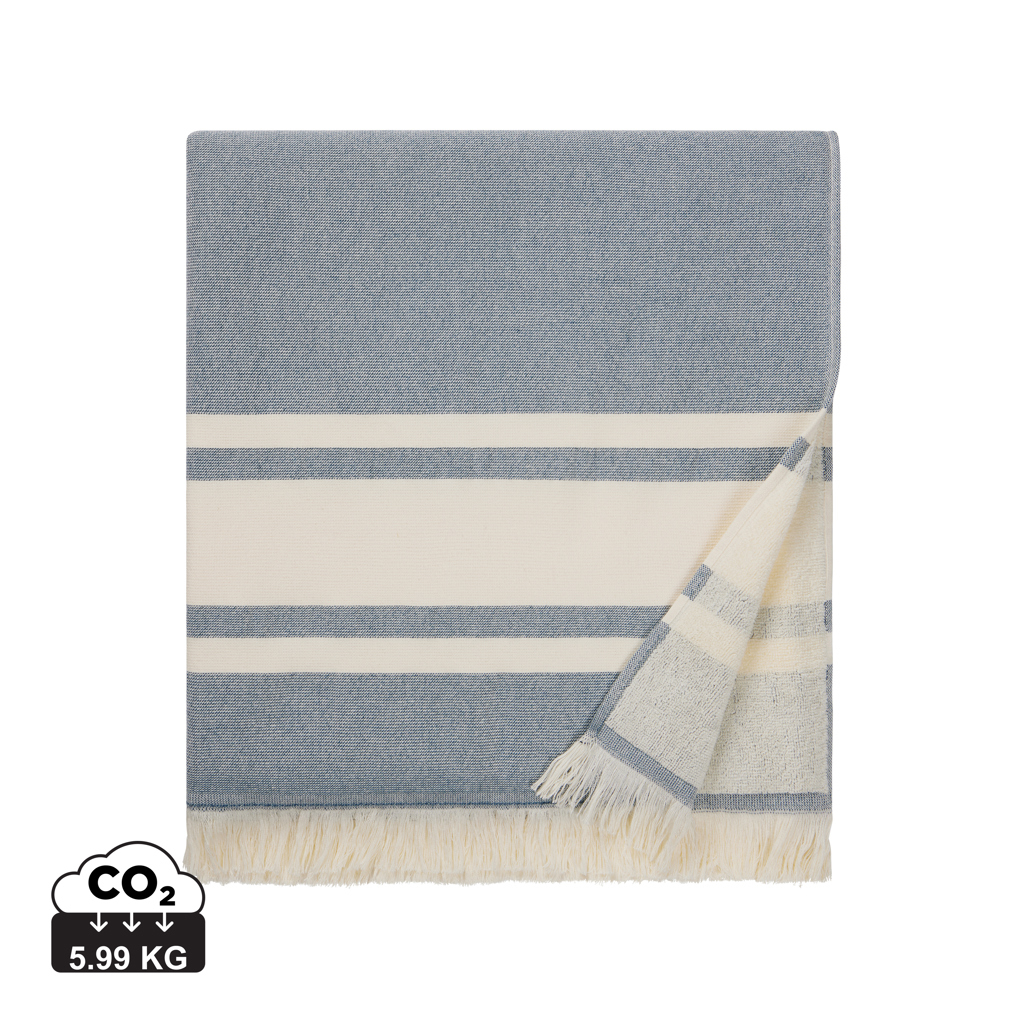 Serviette éponge 180x80cm à personnaliser Tolo VINGA bleu marine et beige
